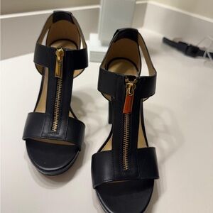 Michael Kors Black Heeled Sandals with Gold Zipper